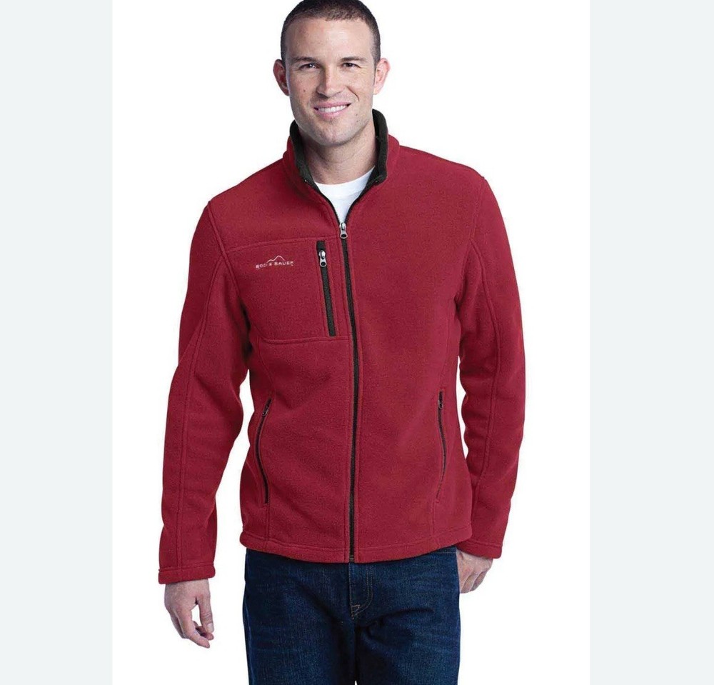 Eddie Bauer Mens Fleece Jacket Large Red EB200 Full Zip Pockets Hiking Sz L