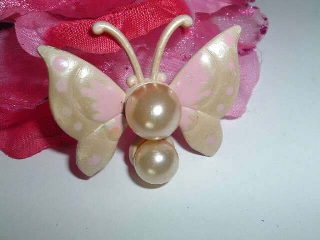 Vintage Victorian Celluloid and Pearl Butterfly Pin in Gift Box