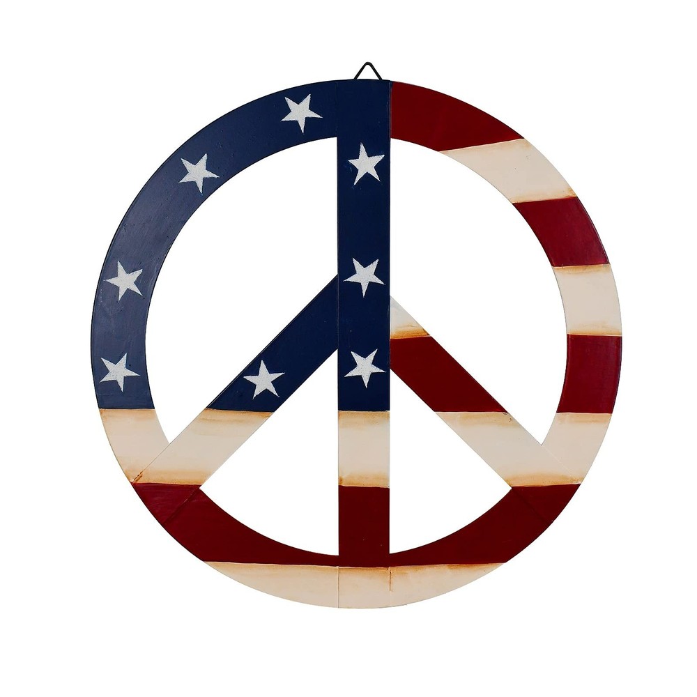 Morning View Patriotic Metal Peace Sign Wall Decor Outdoor Rustic Wall Hangin...