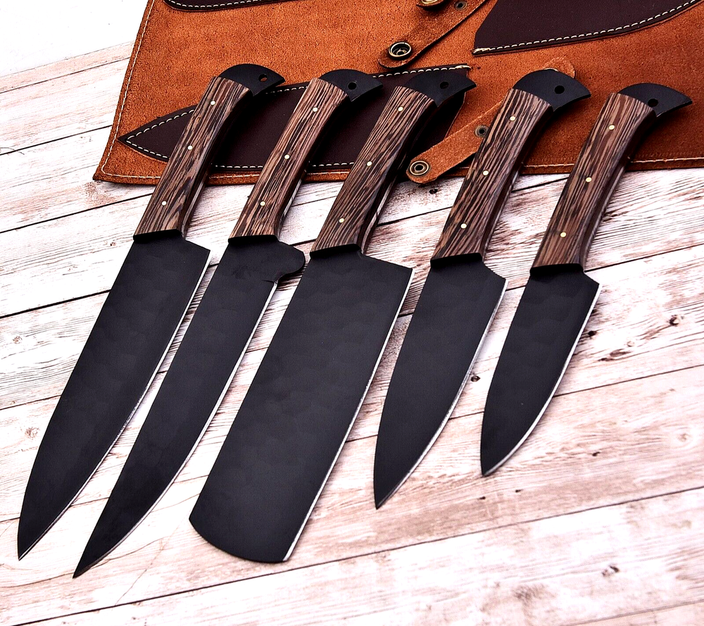 Hand Forged Carbon Steel Chef Knife Set - 6pc Kitchen Cutlery 2929  