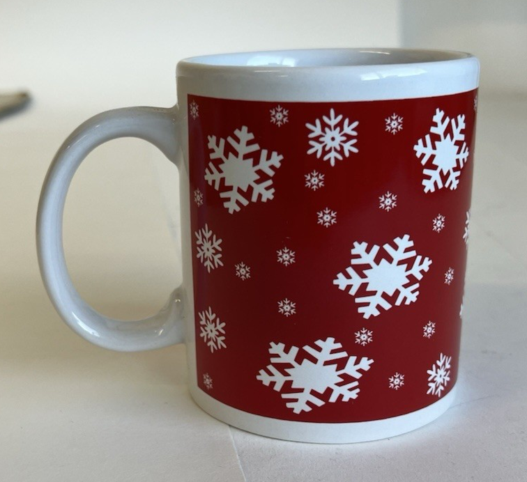 Red Snowflake Christmas Coffee Mug for Hot Tea Cocoa Winter Drinks
