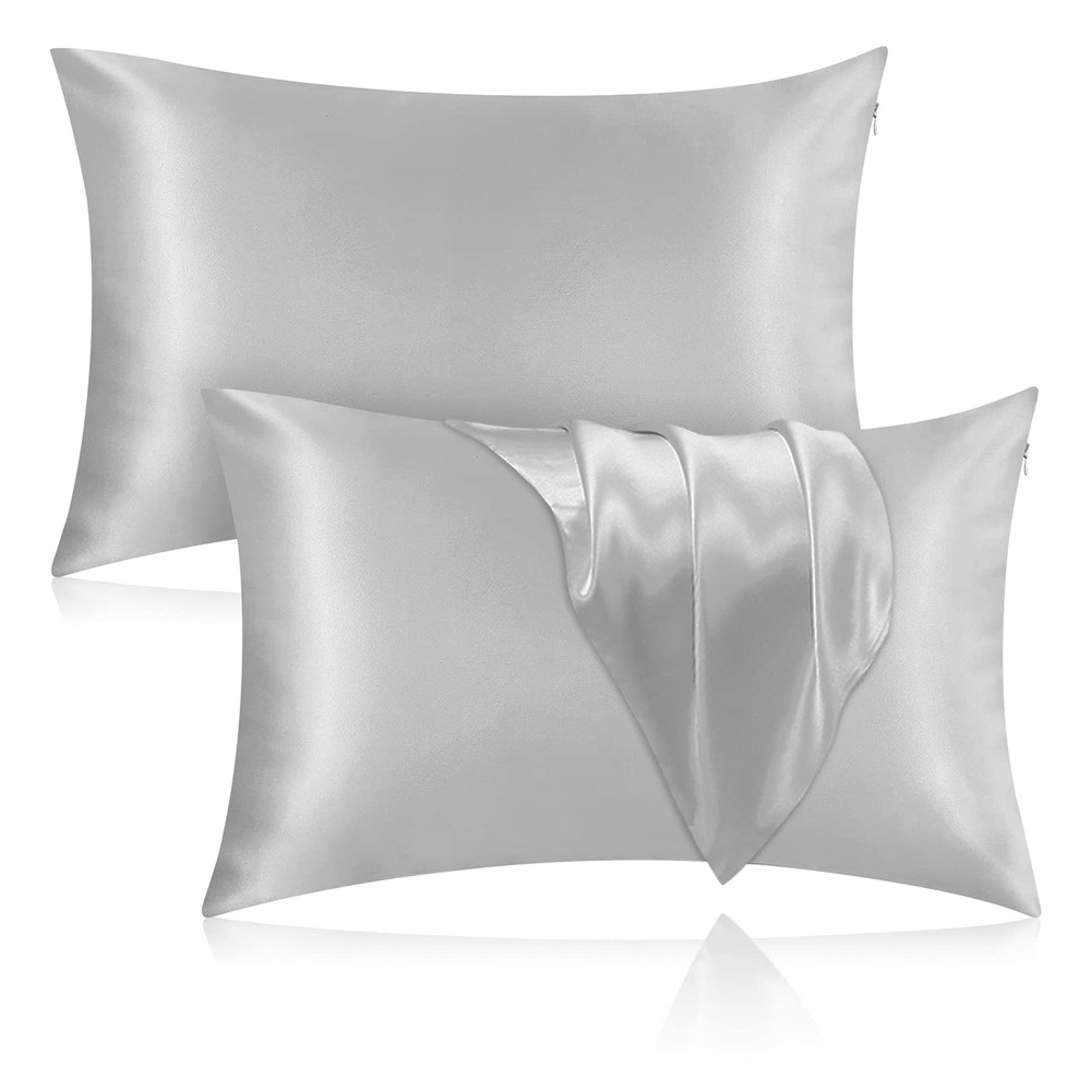 Silk Pillowcase for Hair and Skin, 1 Pack 100% Mulberry Silk  (Gray, Standard)