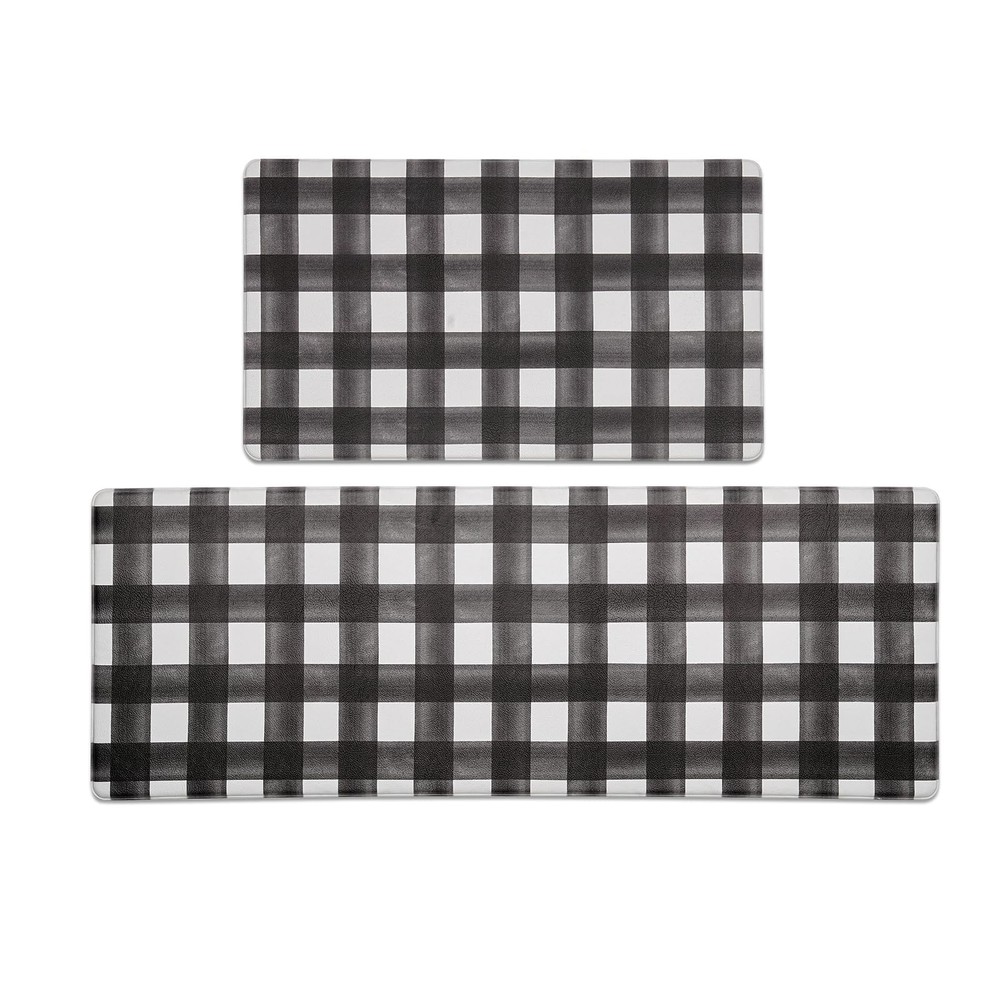 Modern Farmhouse Plaid 2-Piece Anti-Fatigue Kitchen Floor Mats Waterproof Non-Slip Set
