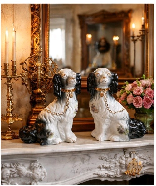 Pair of Vintage K H Pottery Staffordshire  Dogs wally dogs mantle dogs 11.8