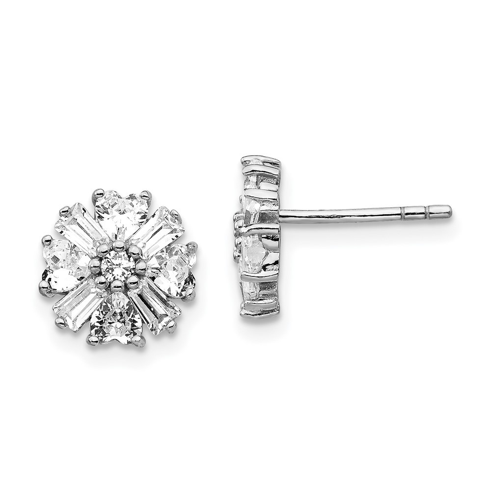 Sterling Silver Emerald Cut CZ Cluster Stud Earrings 1.35g