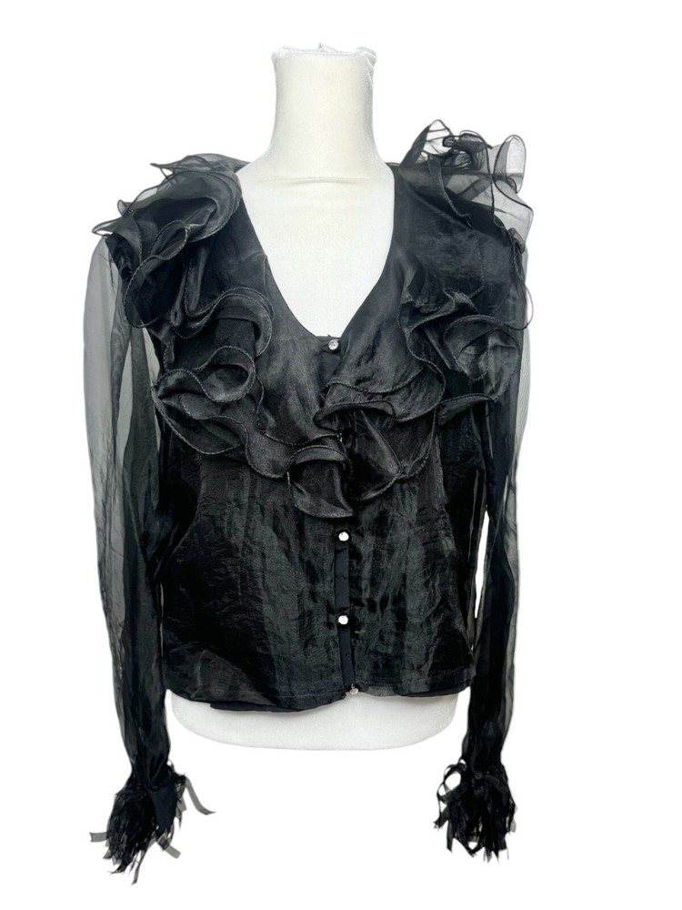 VTG Black Tulle Balloon sleeve Jacket Concert Goth Victorian Witch Sheer Size 8