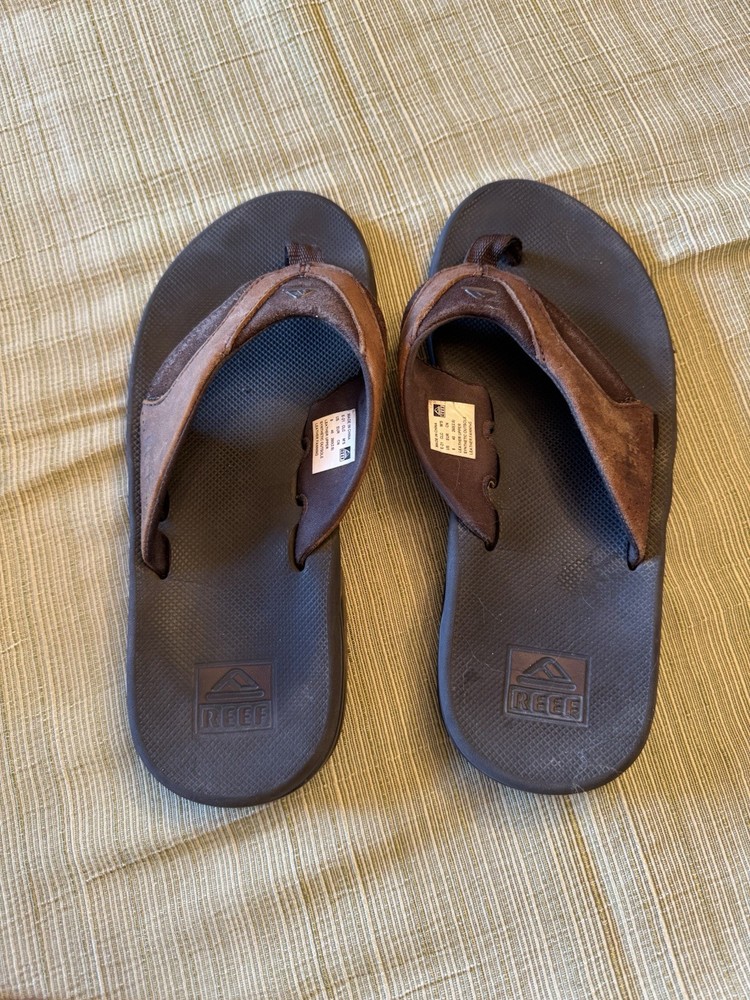 Reef Men's Leather Fanning Thong Sandal Brown 9 Men's