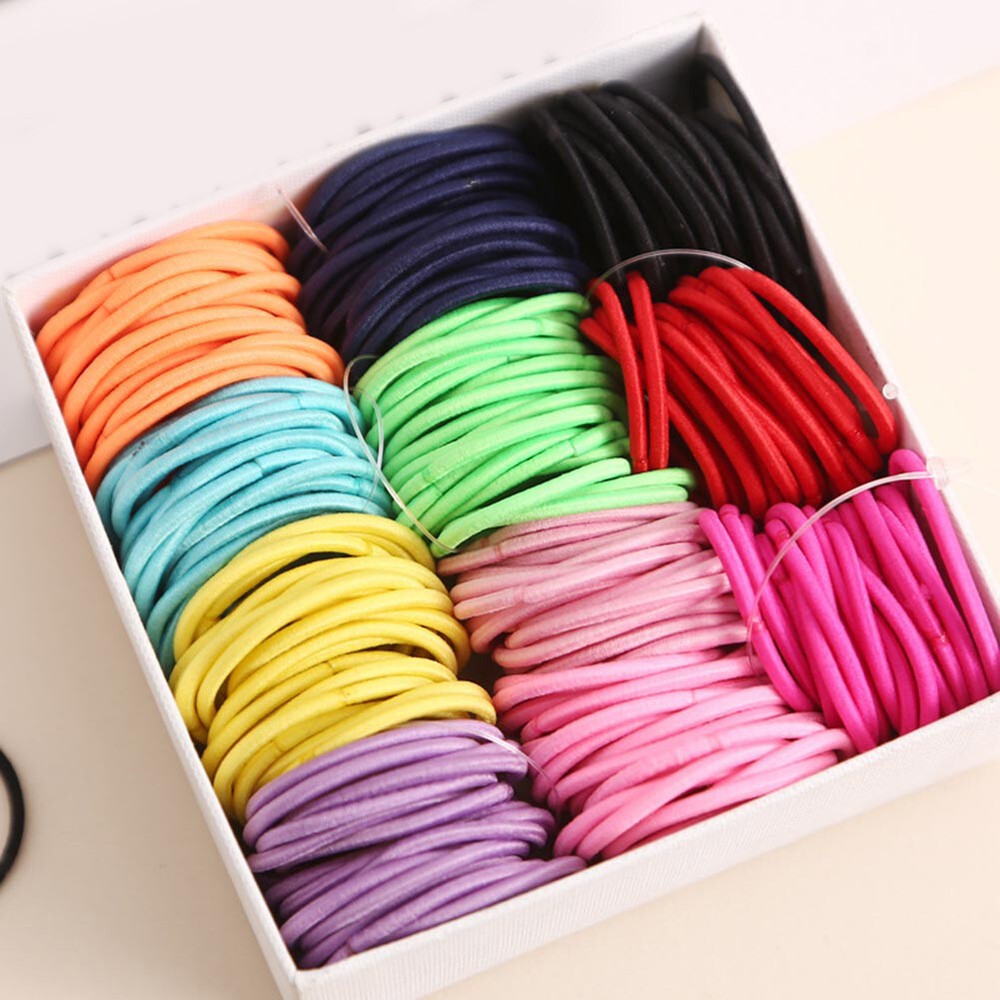 100Pc 3CM Colorful Thin Elastic Rubber Bands for Kids Ponytails