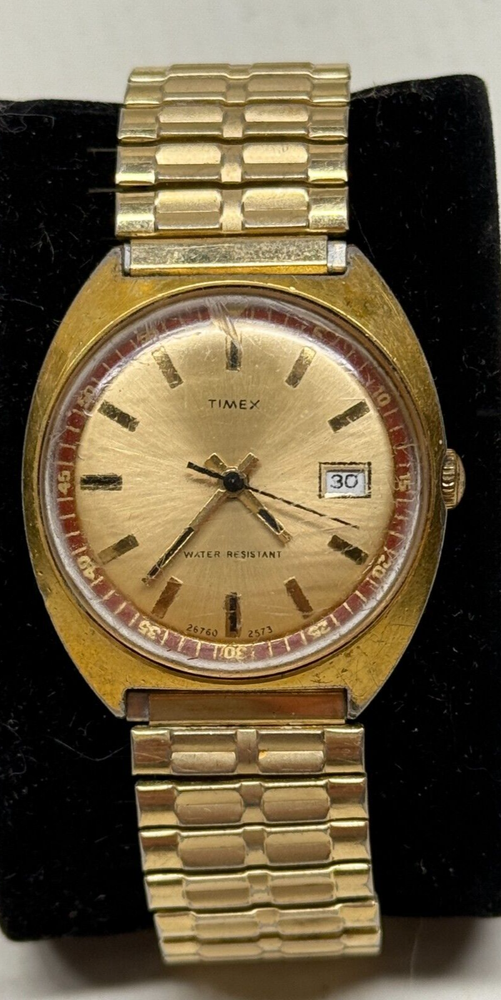 Vintage 1970's Timex Marlin 26760 2573 Gold Tone Wristwatch WORKS