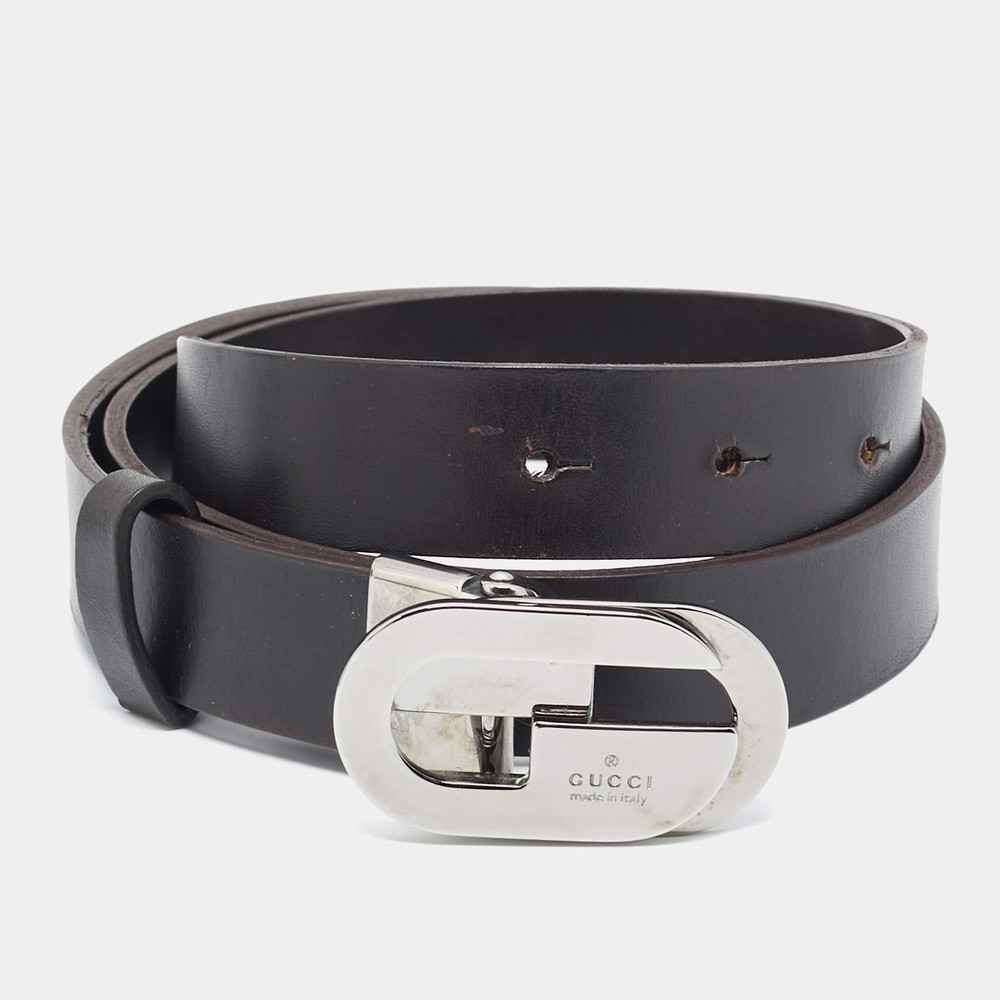 Gucci Dark Brown Leather G Buckle Belt 70CM