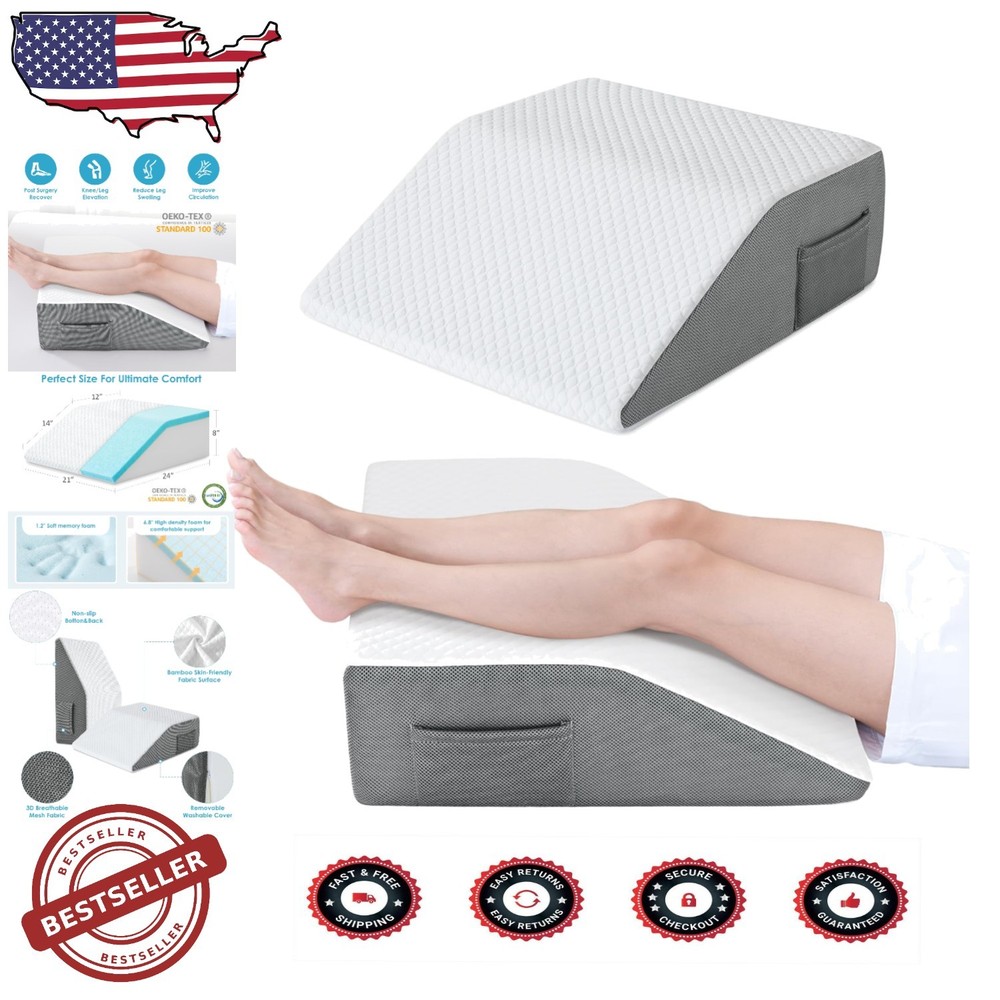 Cooling Gel Memory Foam Wedge Pillow for Leg Elevation & Pain Relief, 8