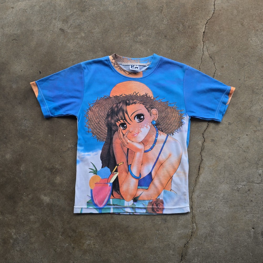 Vtg Y2K ANIME ALL OVER PRINT J Fashion GRAPHIC TOP Euro Shirt Women