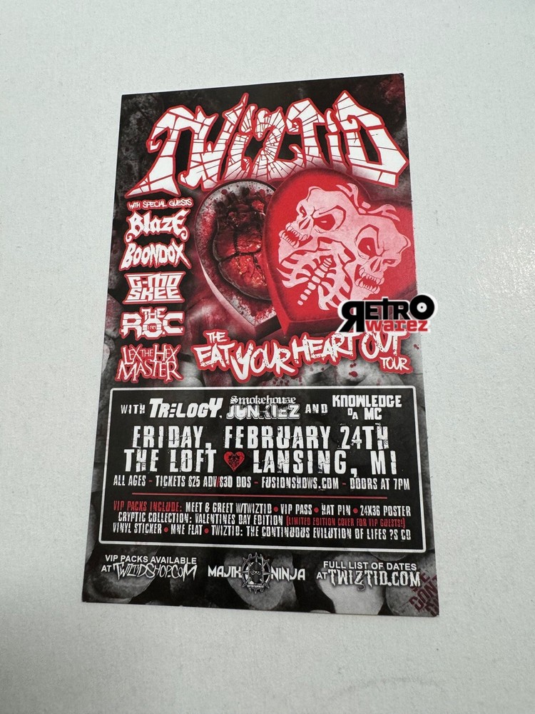 Twiztid - Eat Your Heart Out Concert Small DS Flyer 3x5” Boondox G-mo Skee MNE