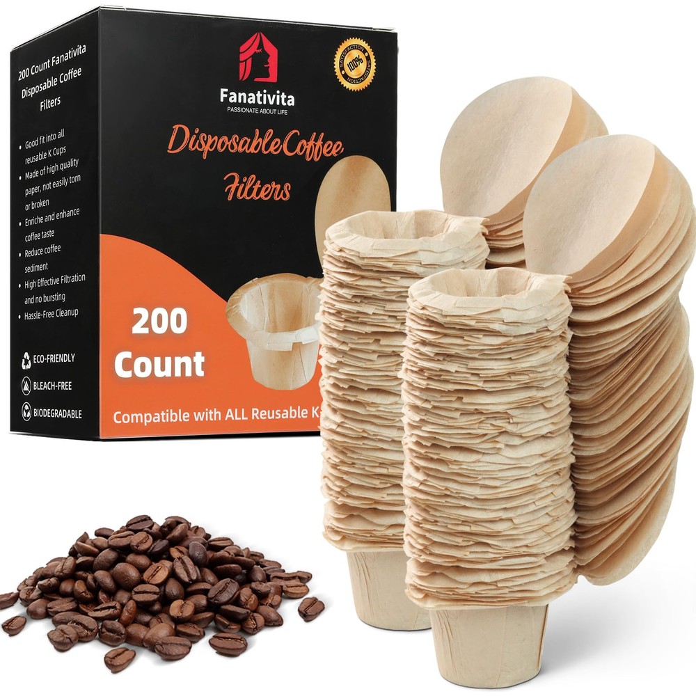 200-Count Disposable K-Cup Filters with Genius Lid Design for All Reusable K-Cups