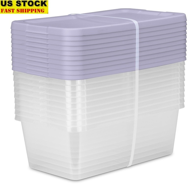 10-Piece Clear Stackable Storage Bins with Snap-On Lids for Organizing