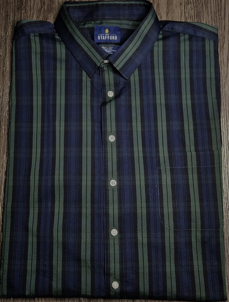 Mens Stafford Smart Tech Long Sleeve Plaid Button Up Shirt XXL 18-18.5 X 34-35