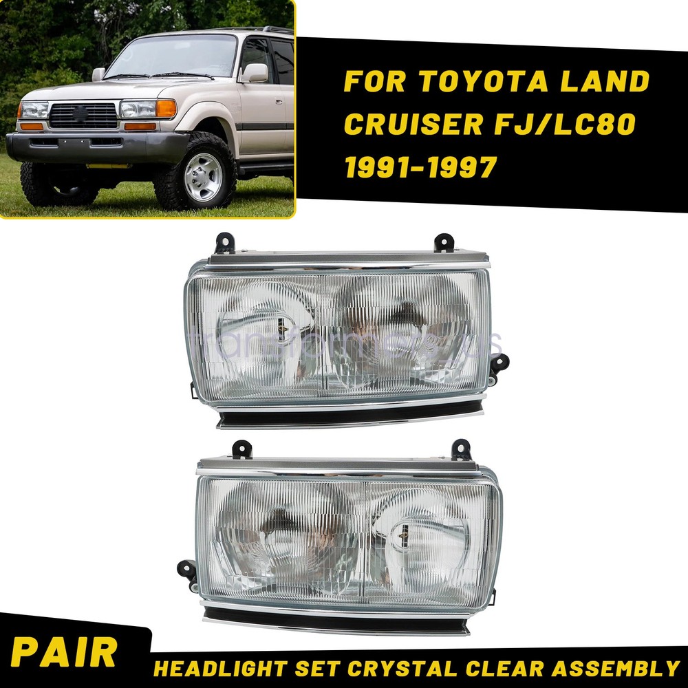 For Toyota Land Cruiser 1991-1997 FJ80 LC80 Headlamp Pair Crystal Clear