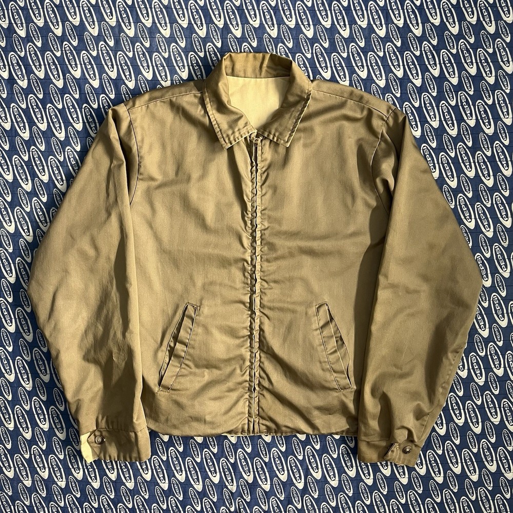 Vintage Men’s 40s 50s Gabardine Rockabilly Ricky Jacket Full Zip Reversible Tan