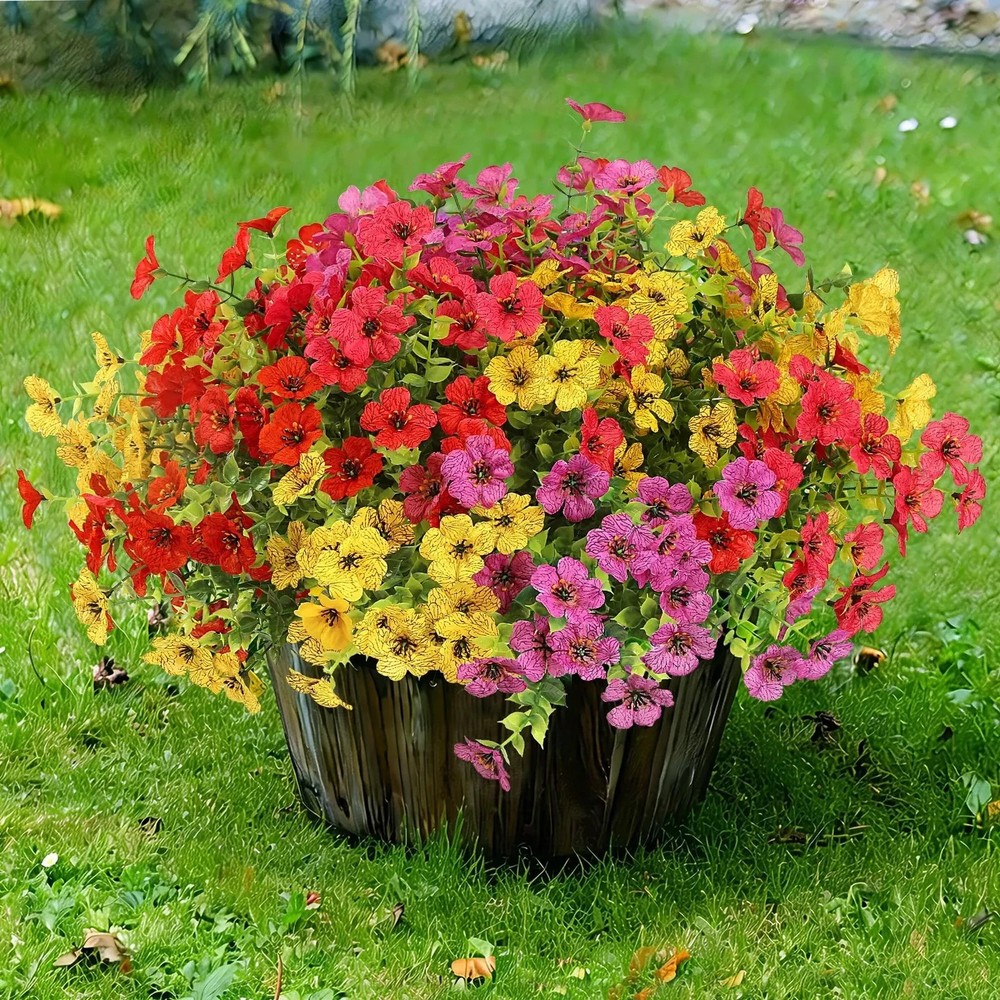 Artificial Flowers for Outdoors 12 Bundles Realistic Faux Plants UV Resistant...