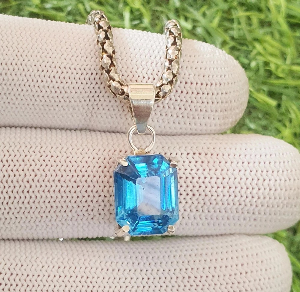 Natural Octagon 18.05Ct Santa Maria Aquamarine Pendant -925 Silver GIE Certified