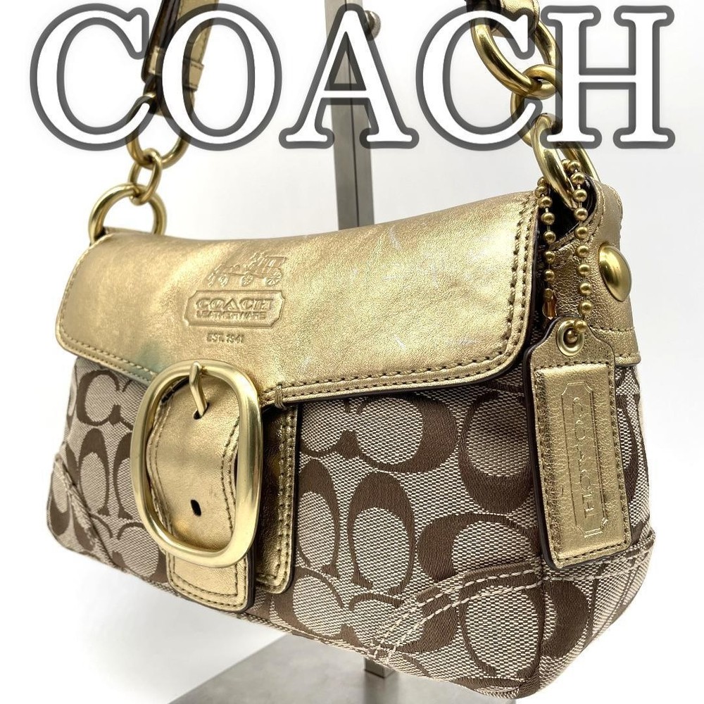 Coach Mini Signature Canvas Shoulder Bag in Gold  