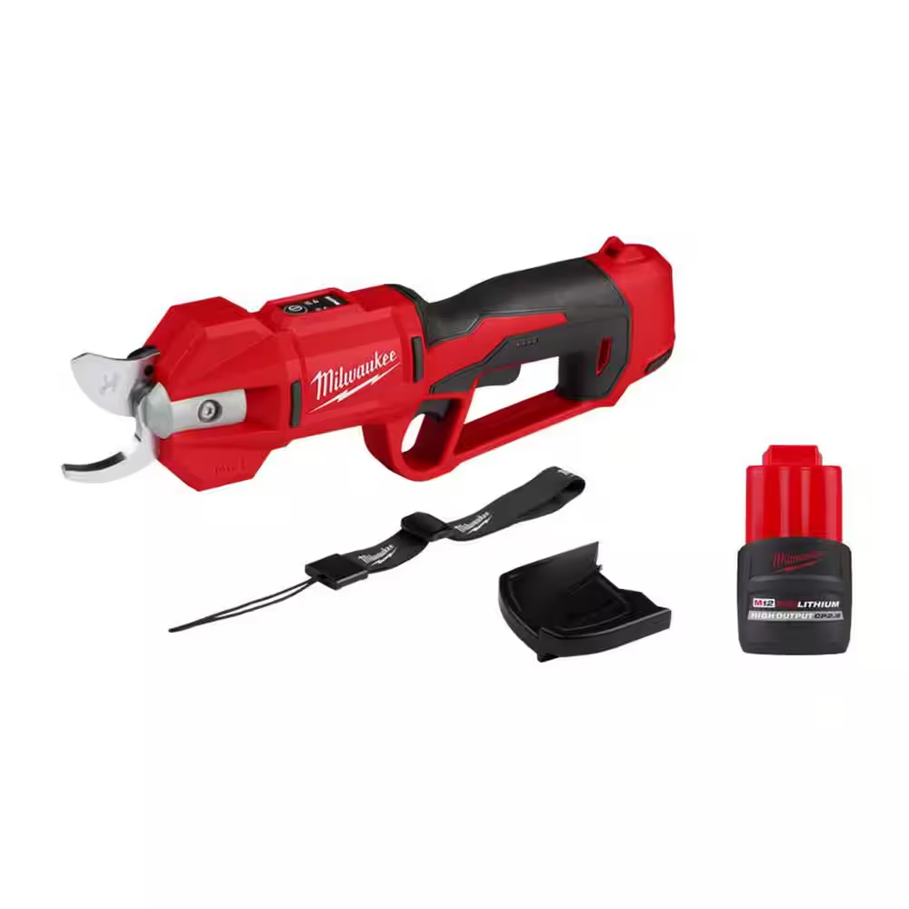 MILWAUKEE M12 12V Cordless Lithium-Ion Brushless Pruner Shears with 2.5 Ah High