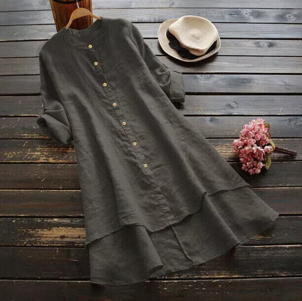 Plus Size Women Cotton Linen Baggy T-Shirt Dress Ladies Casual Tunic Tops Blouse