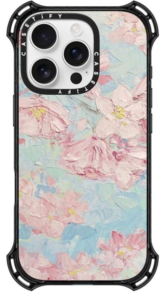 CASETiFY Bounce Case for iPhone 16 Pro in Yoshino Cherry Blossoms Clear Black Design