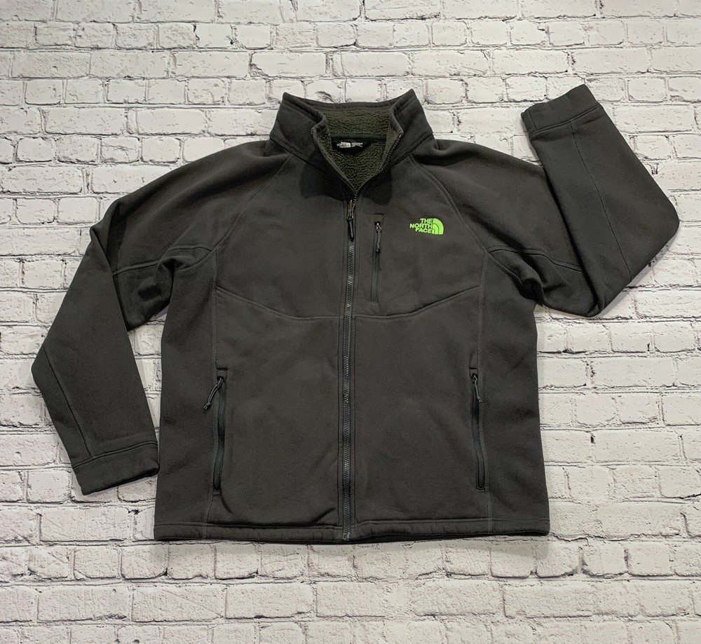 North Face Mens L Dark Gray Green Zip Fleece Hiking Jacket Gorpcore