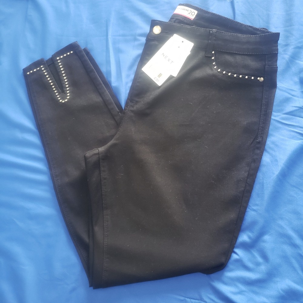 NWT NEXT Power Stretch Black Modal Jegging with Studs UK 20R US 16 Whimsgoth Style