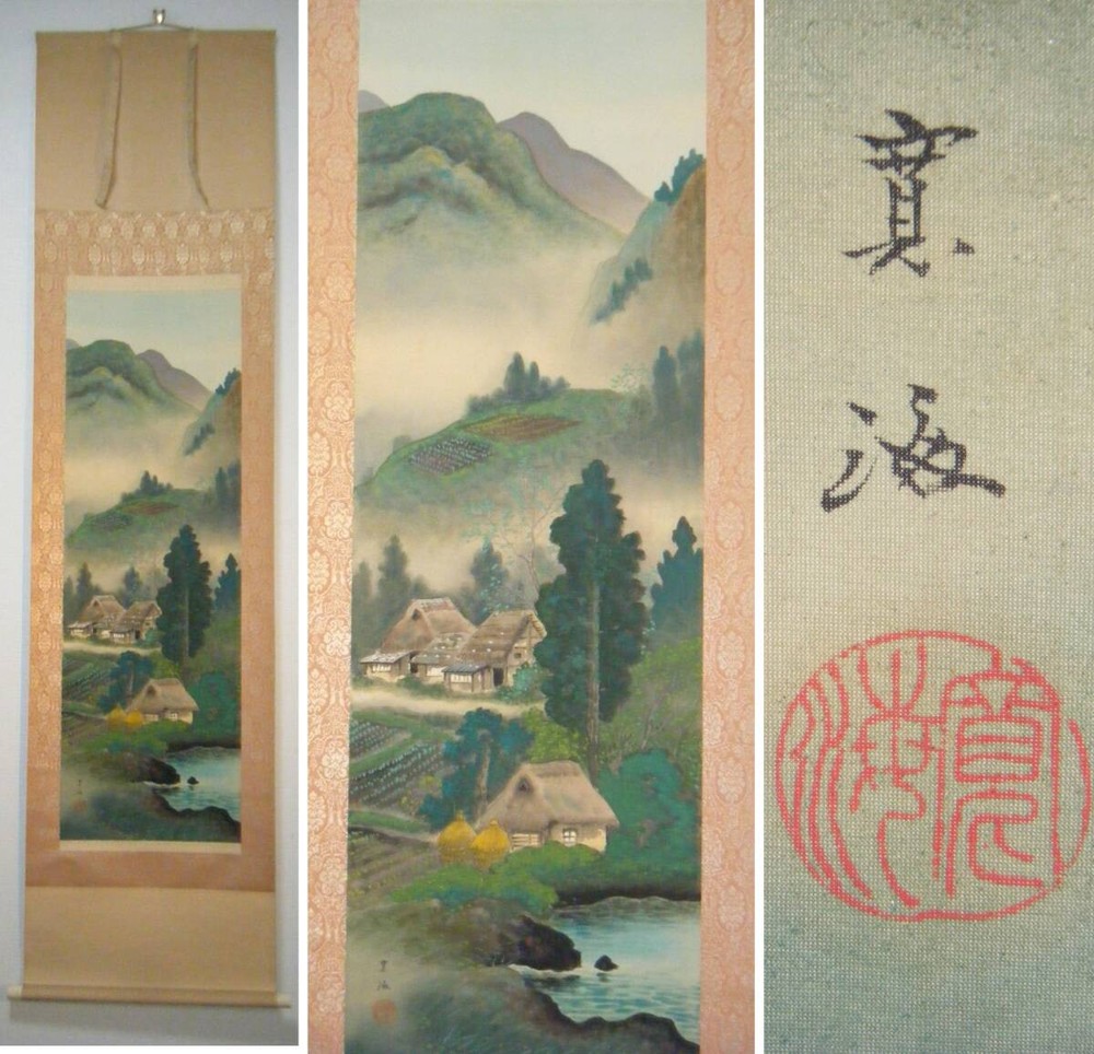 Genuine Hanging Scroll, Kankai-Mei, Landscape, Beautiful Scenery, Boxed N188