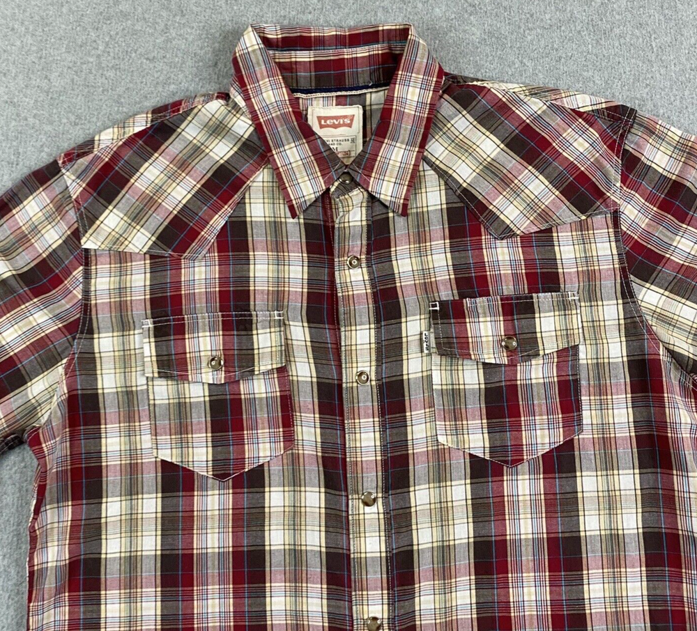 Levis シャツ メンズ ミディアム パール スナップ チェック ボタン アップ ウエスタンカウボーイ 長袖