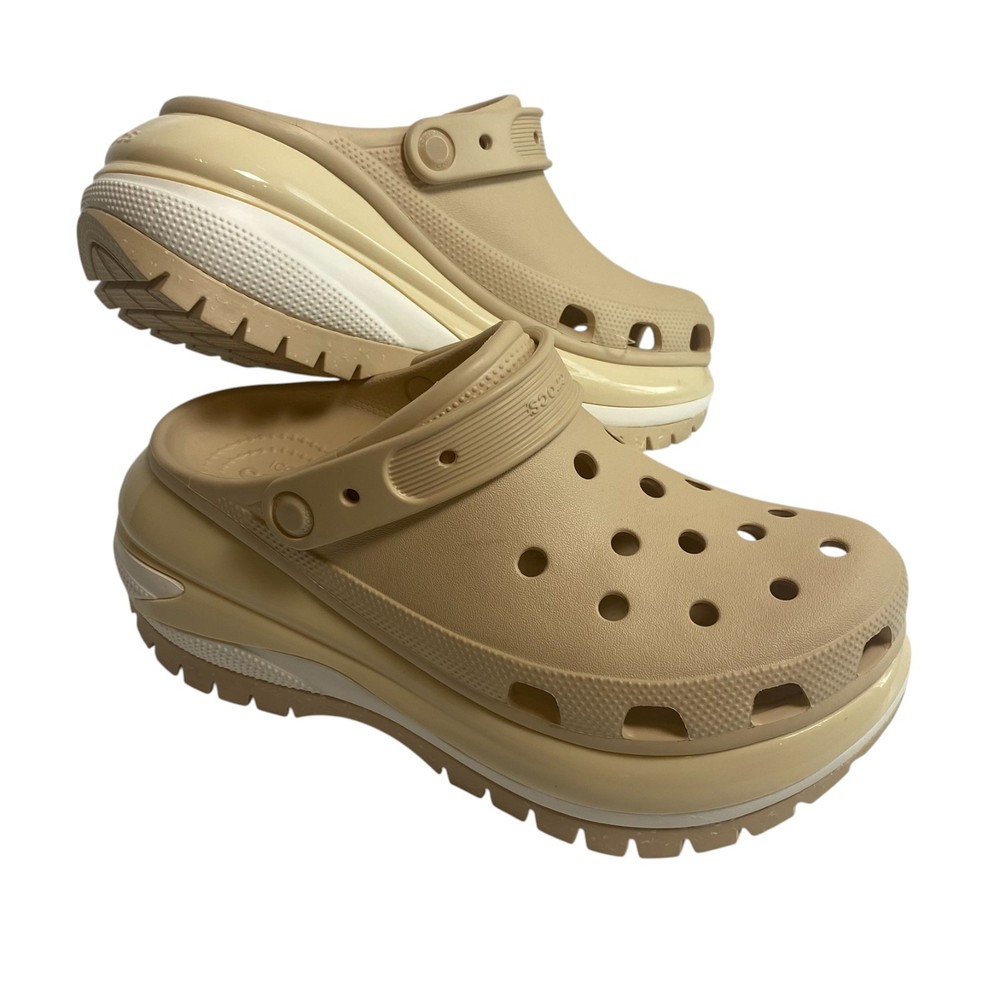 NWOB Crocs Mega Crush Clog Women 8 Men 10 Shiitake Beige Platform Sandals