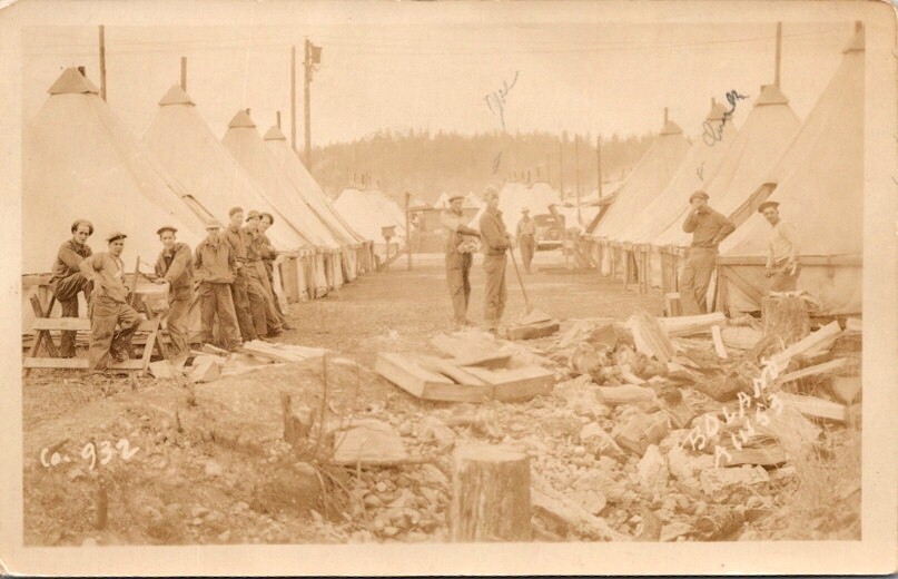 Vintage RPPC Postcard Field Soldiers in Military Tent Camp Bivouac         15530