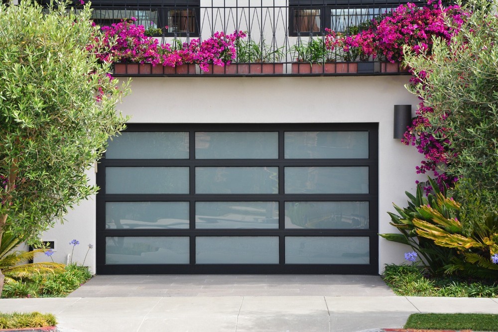 Full View 12x8 ft Garage Door with Anodized Matt Black Frame and Frosted Glass-image