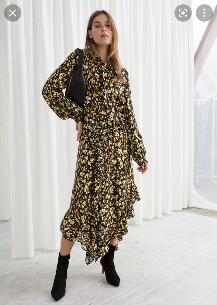 Women's Paris Atelier & Other Stories Anthropologie Ruffled Midi Dress Size 0
