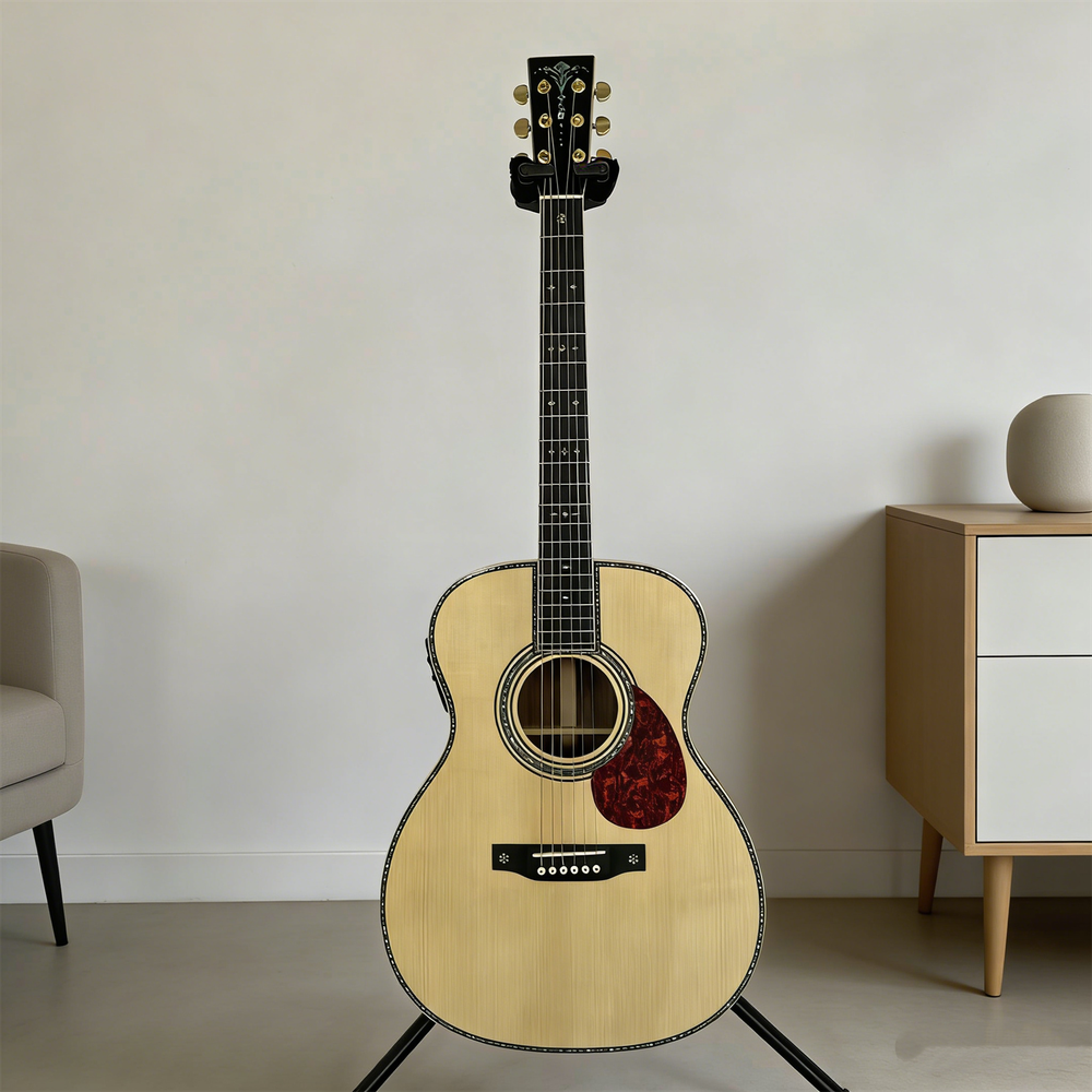 Handmade OM42 Acoustic Electric Guitar Solid Spurce top Gold Hardware Fast Ship