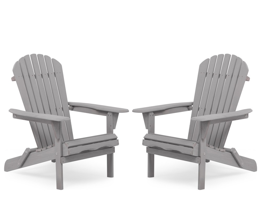 Solid Cedar Wood Folding Adirondack Patio Chairs Set of 2 Outdoor Lounge Seating