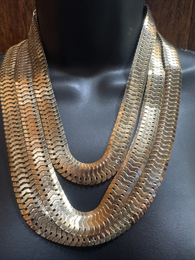 Vintage Slinky Multi Strand Snake Chain Gold Tone Layered Statement Necklace
