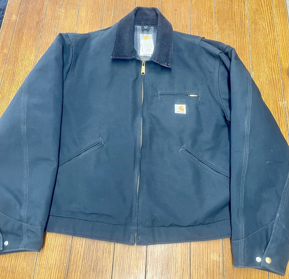 VTG Carhartt J01 Black Detroit Jacket Size 44 Heavy Duty Blanket Lined Canvas Workwear Excellent Condition