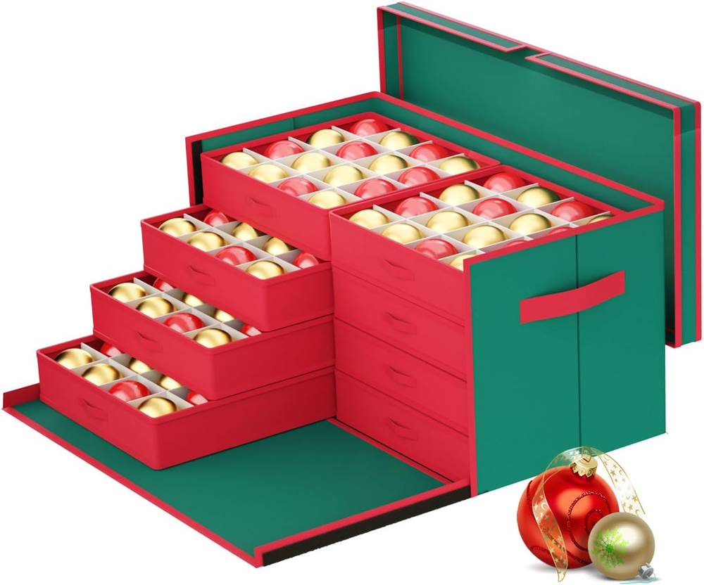 8-Tray Christmas Ornament Storage Box Holds 128 3-Inch Ornaments