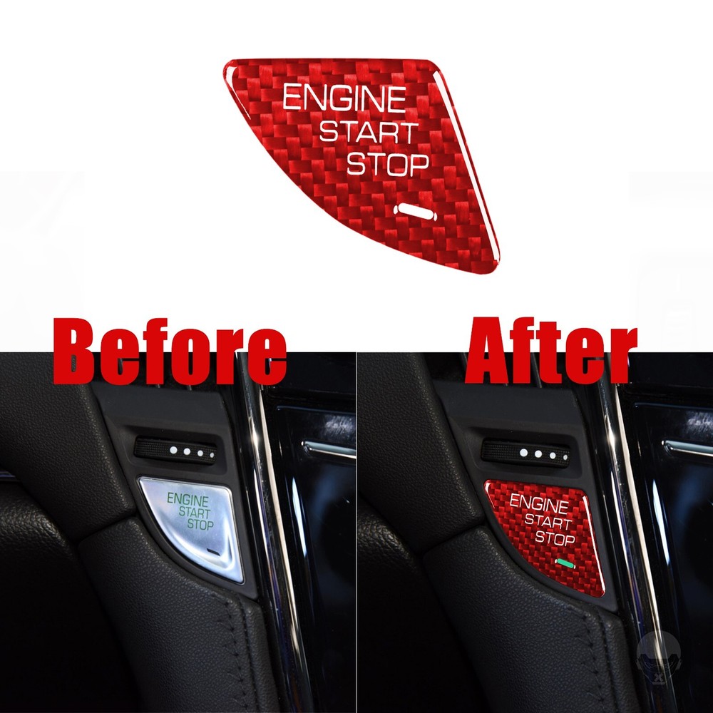 Red Carbon Fiber Engine Start Stop Button Trim for Cadillac ATS/ATS-L 2013-2019