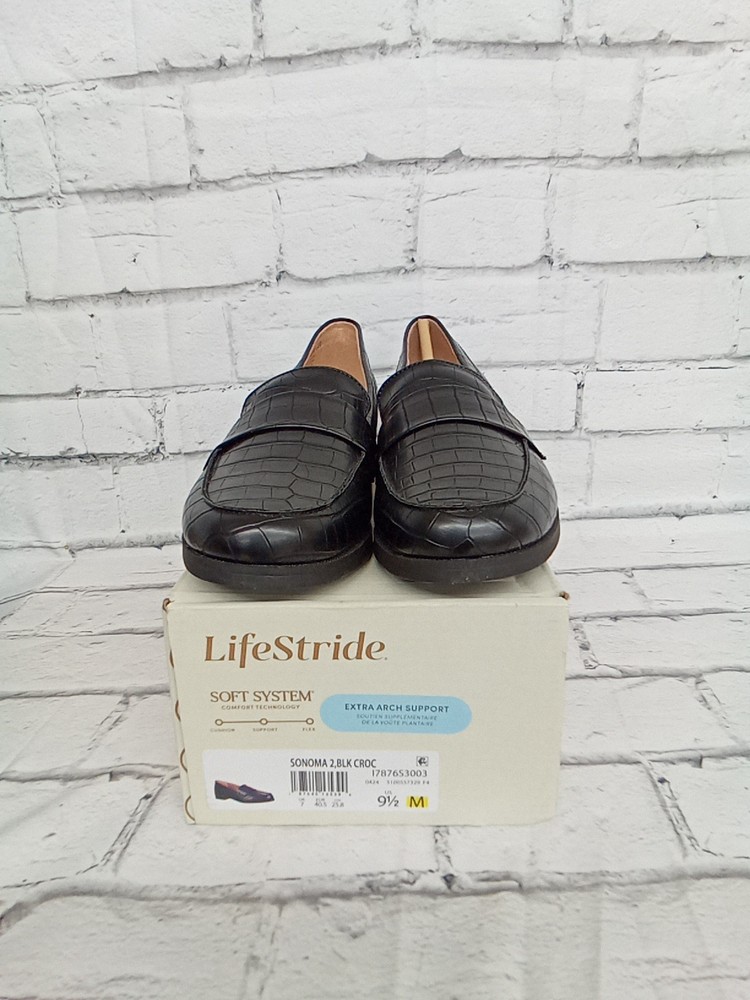 LifeStride Soft System Sonoma 2 Black Croc Comfort Shoes Size 9.5