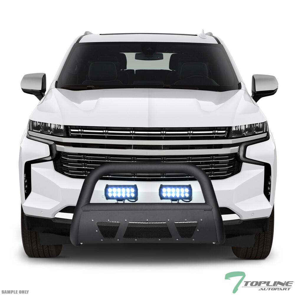 TLAPS For 21-24 Tahoe/Suburban Matte Black Studded Mesh Bull Guard+36W LED Bars