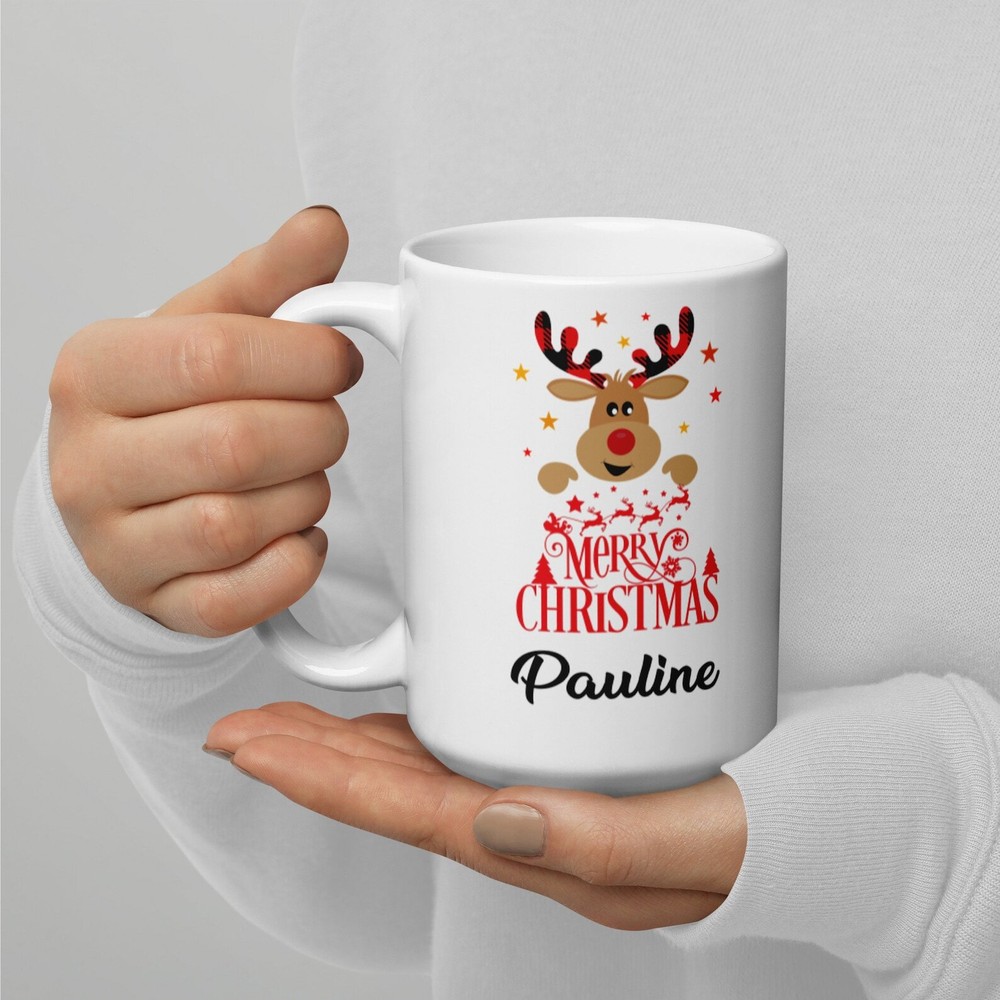 Personalized Cute Reindeer Face Coffee Mug Christmas Reindeer Mug