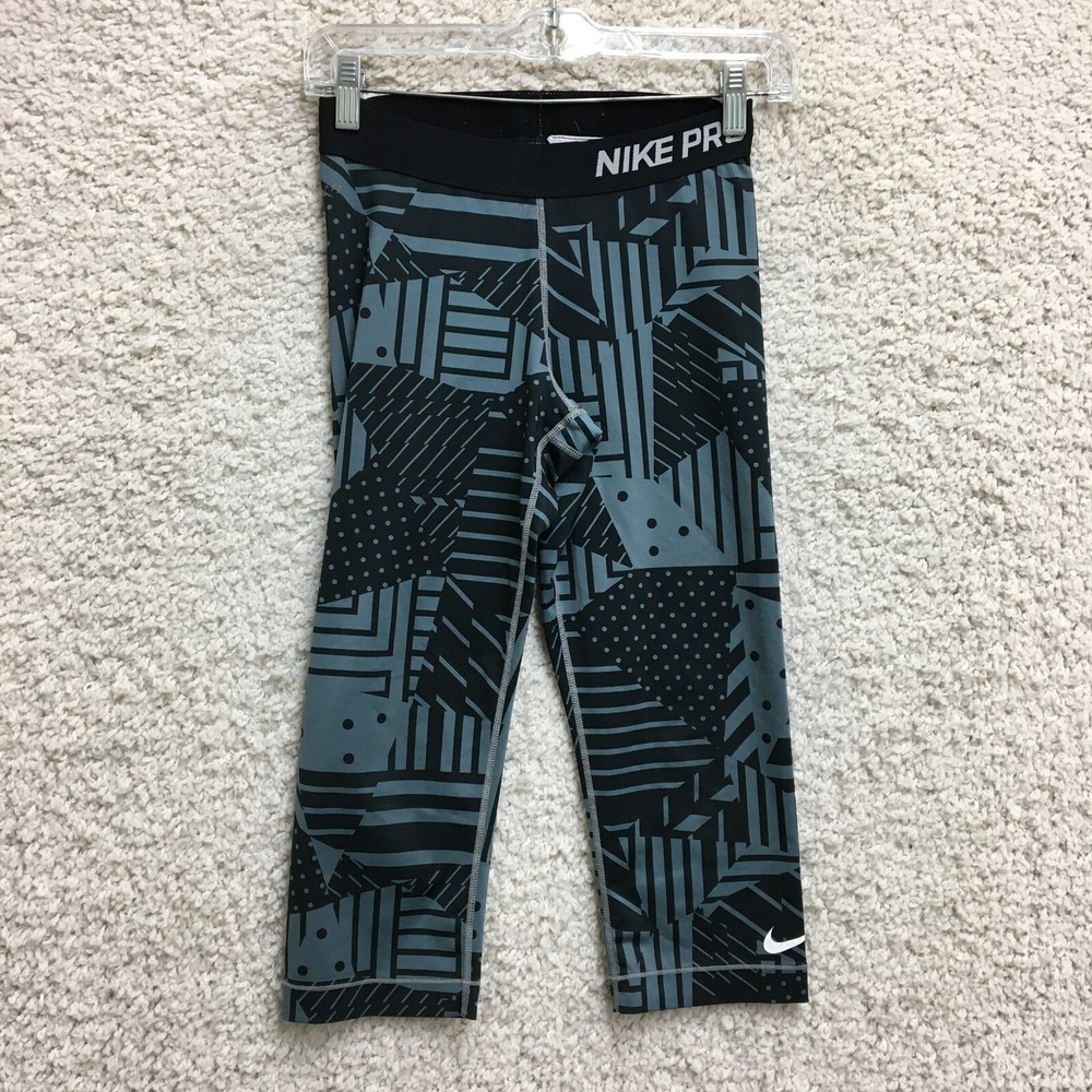 Nike Pro Leggings Small Adult Blue Capri Swoosh Patchwork Pull On Stretch Womens