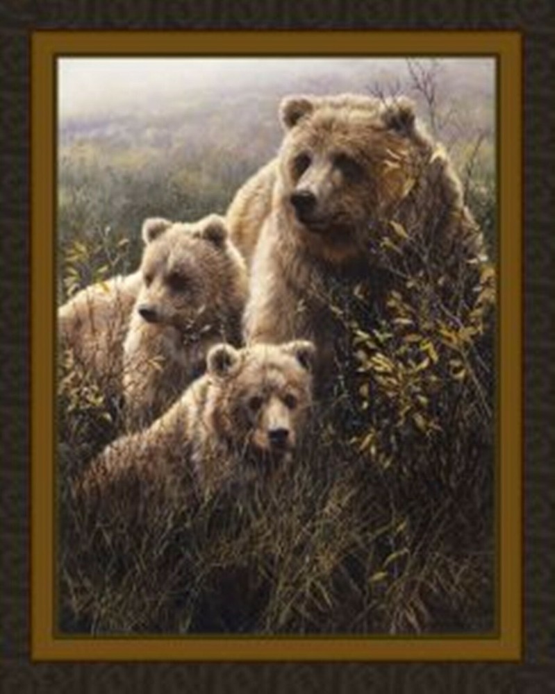 Grizzly Bears Denali Wildlife Quilt Top Fabric Panel Wall Hanging