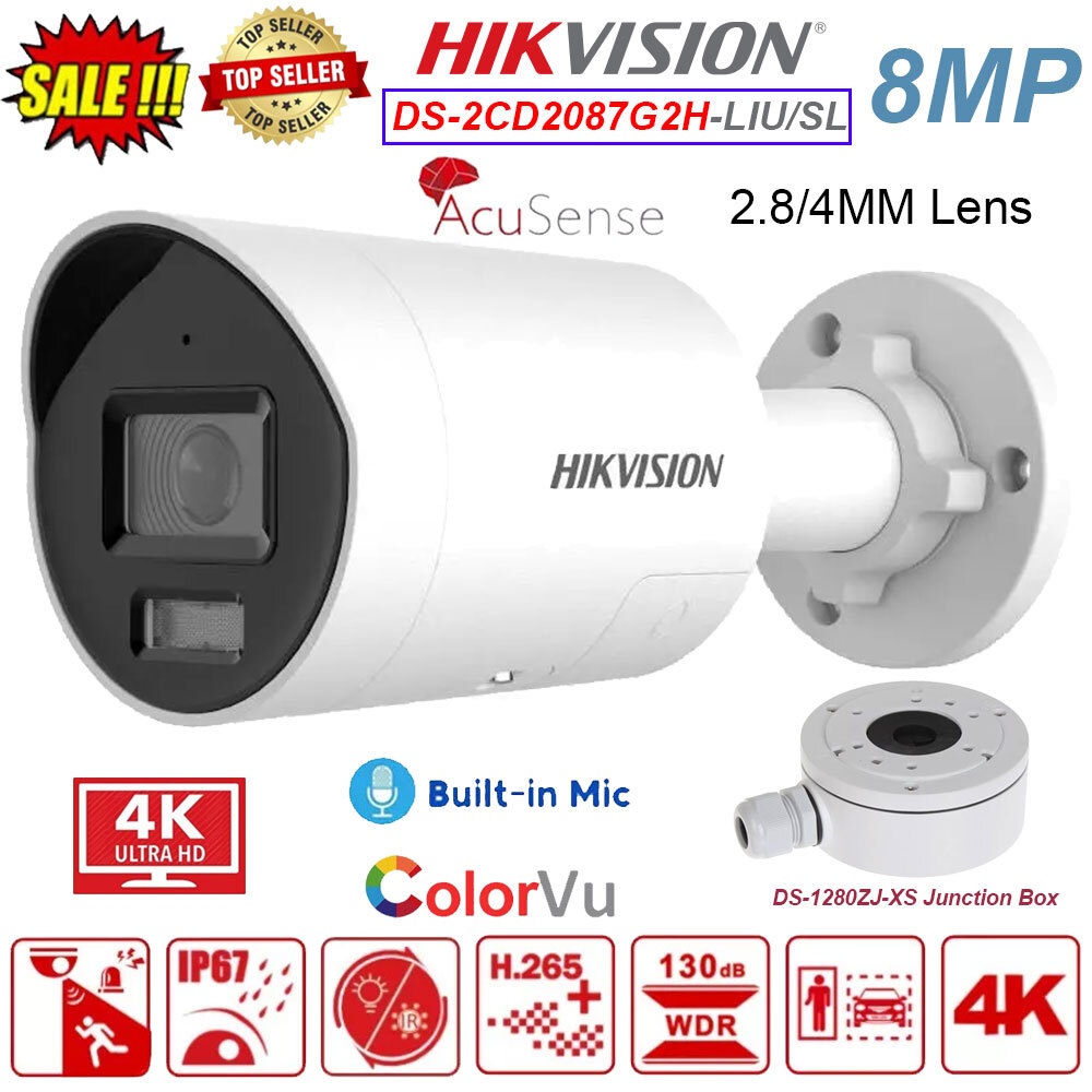 Hikvision 8MP ColorVu Smart-light 2-Way Audio PoE IP Camera DS-2CD2087G2H-LIU/SL
