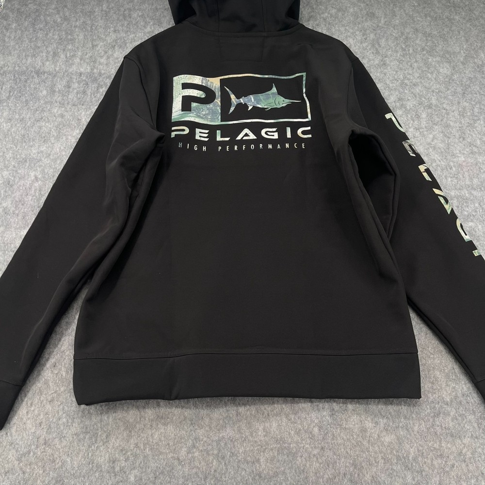 Pelagic Mens M Black Fishing Hoodie UPF High Performance Face Shield