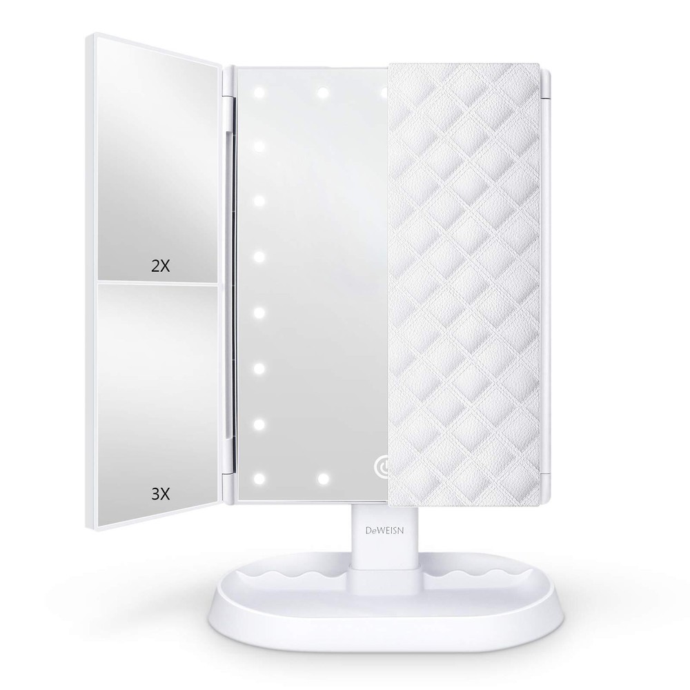 Trifold LED Vanity Mirror with 21 Lights and 1x 2x 3x Magnification